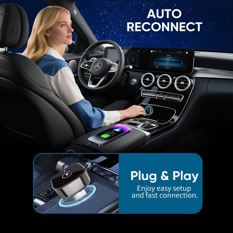 2-in-1 Wireless CarPlay & Android Auto Adapter - 2026 Upgrade | Fast Connect & Plug-and-Play