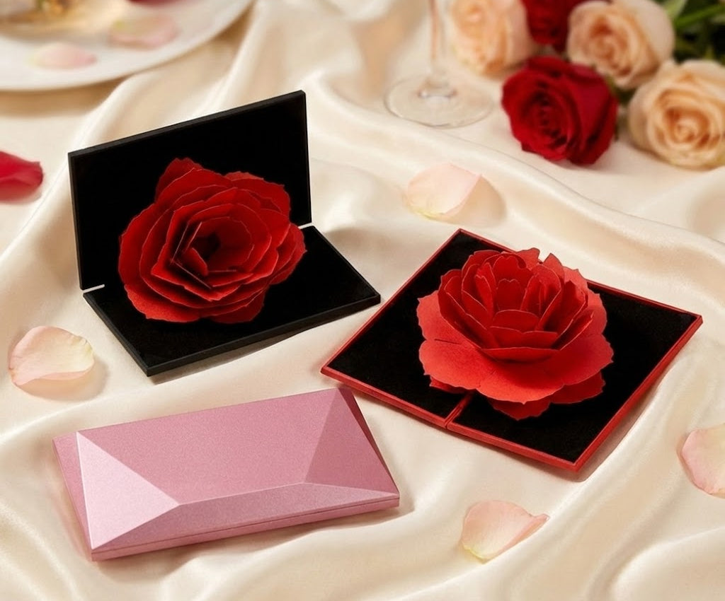 Diamond Rose Ring Box - Rotating Valentines Gift for Couples
