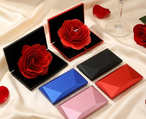 Diamond Rose Ring Box - Rotating Valentines Gift for Couples